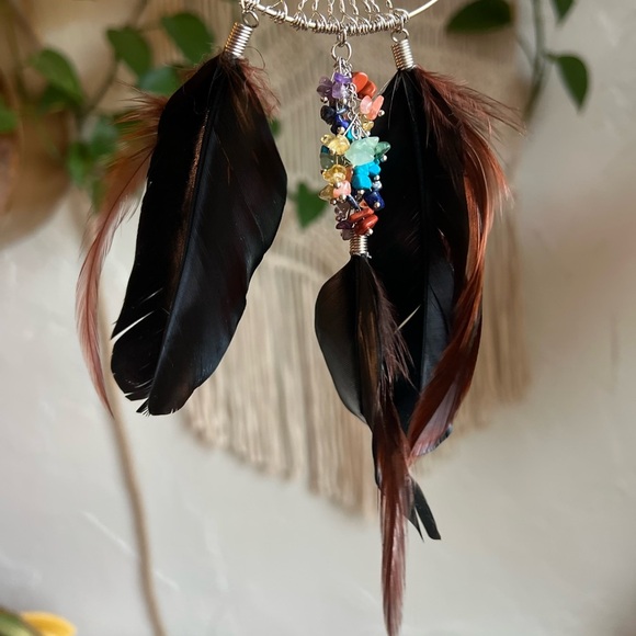 Tree of Life Dreamcatcher – Chakra Gemstone Wall Hanging with Feathers – Boho - Picture 7 of 9